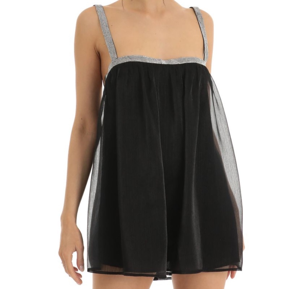 Lucy in the Sky Rhinestone Strap Shift Dress in Black